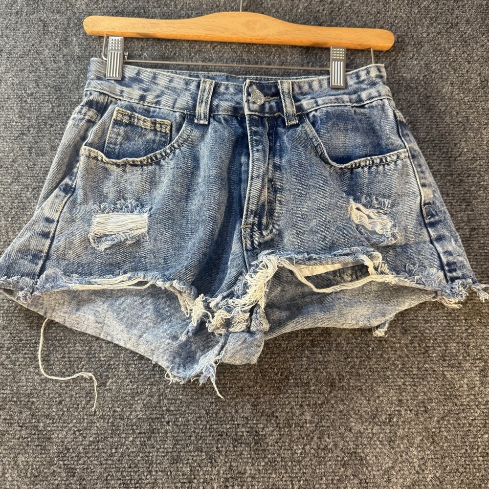 SHEIN Womens Size 26 Distressed Mom Shorts Acid Wash High Rise Frayed Hem